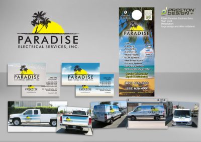 Logo design and other designs that I did for Paradise Electrical Services